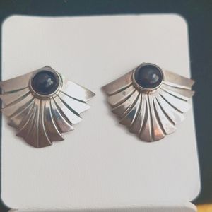 Sterling silver and black onyx stud earrings